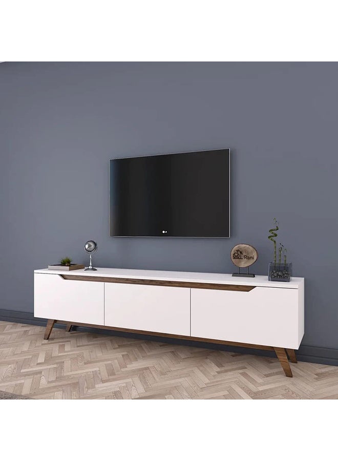 Home Canvas Tv Unit Modern Free Standing Tv Stand 180 cm - White and Walnut - Image 1
