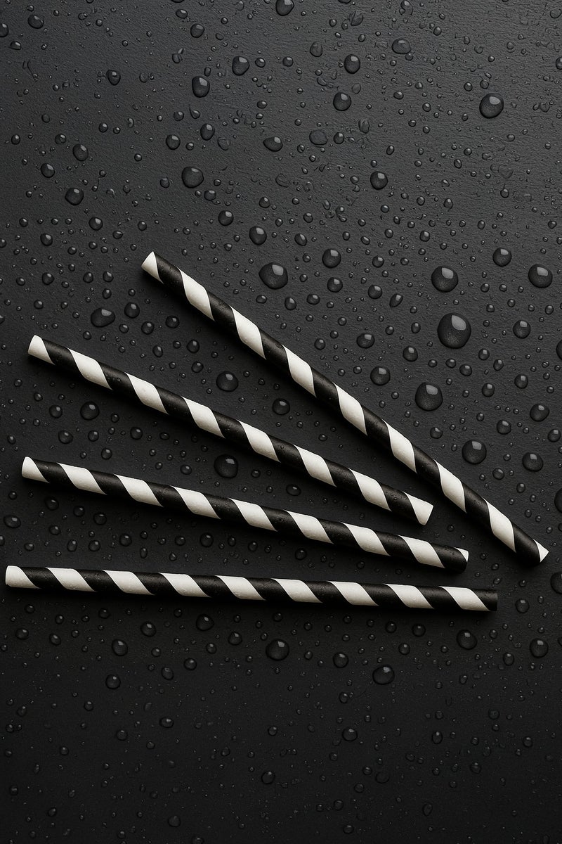 BarPros Eco-Friendly Biodegradable Paper Drinking Straws, Matte Black & White Striped, 6mm Diameter x 195mm Length, Pack of 250 - Image 2