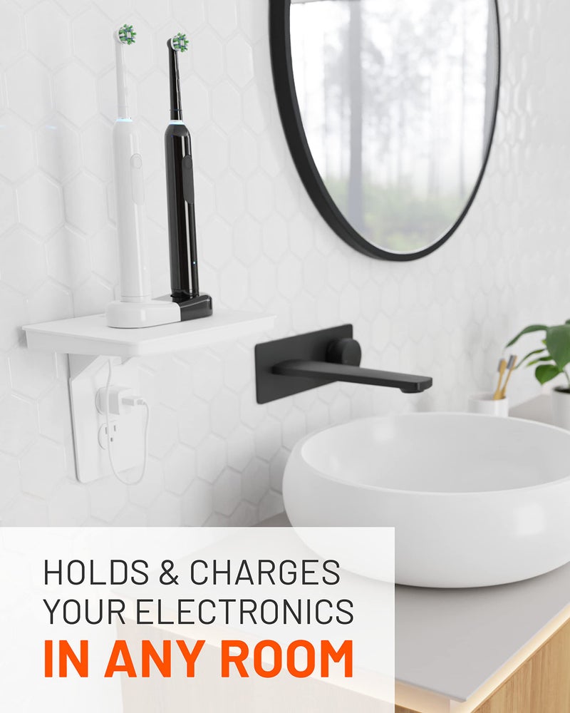 ECHOGEAR Wide Outlet Shelf - Next-Gen Design with Built-in Cord Storage & Room for Bulky Plugs - Works with Both Standard & Decora Outlets - Quick Install with Included Hardware - Image 2