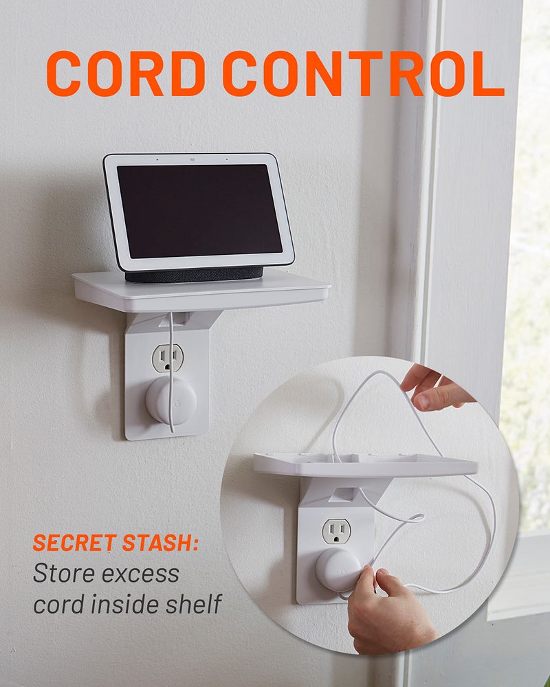 ECHOGEAR Wide Outlet Shelf - Next-Gen Design with Built-in Cord Storage & Room for Bulky Plugs - Works with Both Standard & Decora Outlets - Quick Install with Included Hardware - Image 4