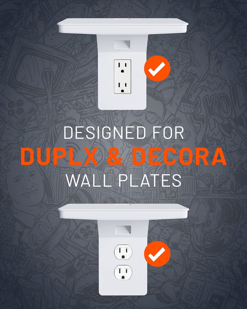 ECHOGEAR Wide Outlet Shelf - Next-Gen Design with Built-in Cord Storage & Room for Bulky Plugs - Works with Both Standard & Decora Outlets - Quick Install with Included Hardware - Image 3