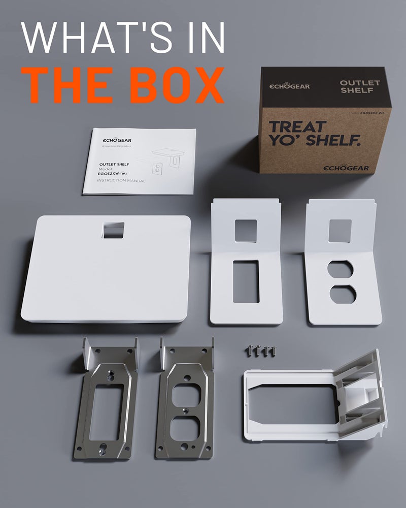 ECHOGEAR Wide Outlet Shelf - Next-Gen Design with Built-in Cord Storage & Room for Bulky Plugs - Works with Both Standard & Decora Outlets - Quick Install with Included Hardware - Image 5