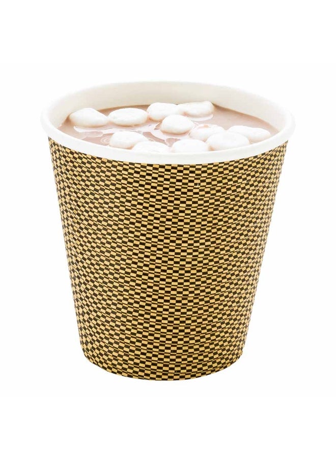 Restaurantware Restaurantware 8 Ounce Disposable Cups, Pack of 500 Spiral Wall Hot Cups–Lids Sold Separately, Double Wall, Mocha Print with Paper Insulation, Pin Check Design, Perfect for Tea, Coffee, and More  - Image 2