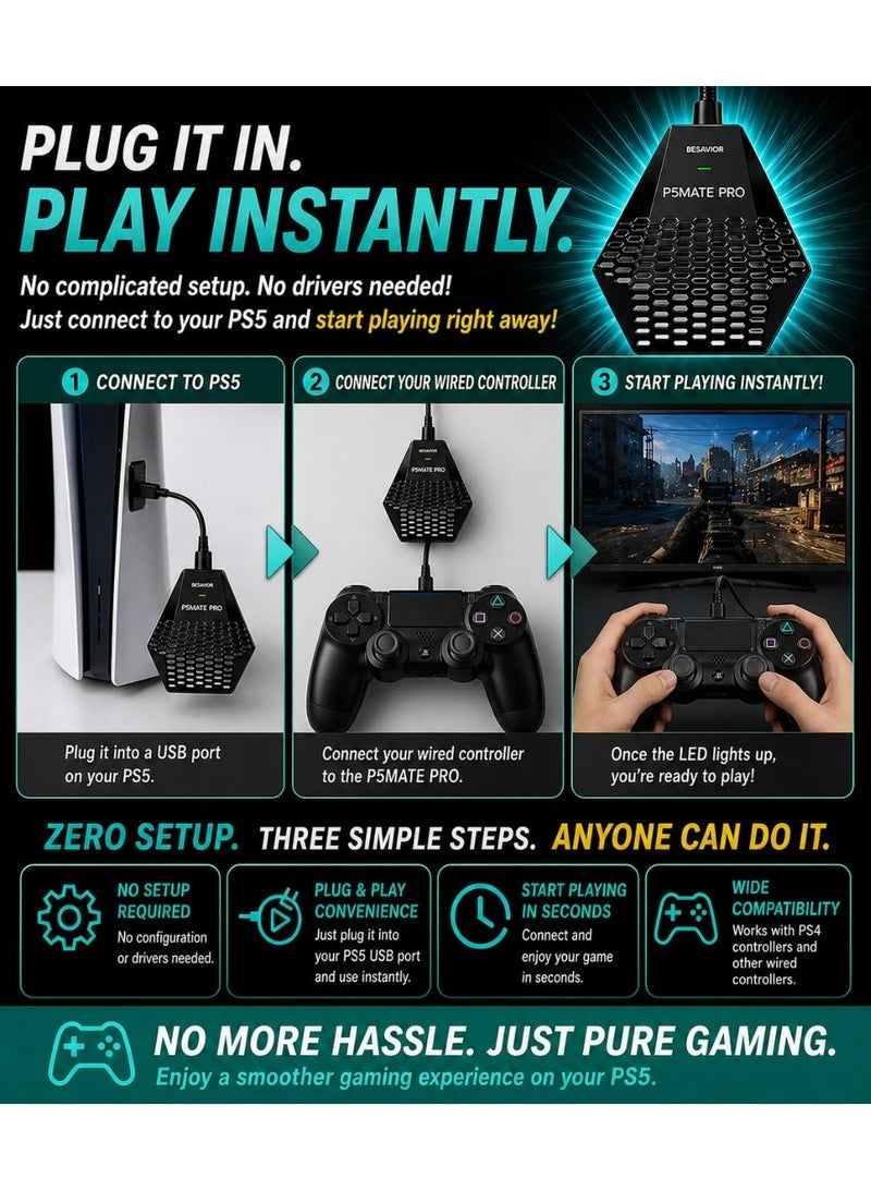 Besavior P5Mate Pro 1000Hz Converter Wired/Wireless Adapter Emulator for PS5, PC Game - Compatible with Zen, XIM Matrix, APEX, REASNOW, Titan, Various Controllers to Play All PS5 Games - Image 4