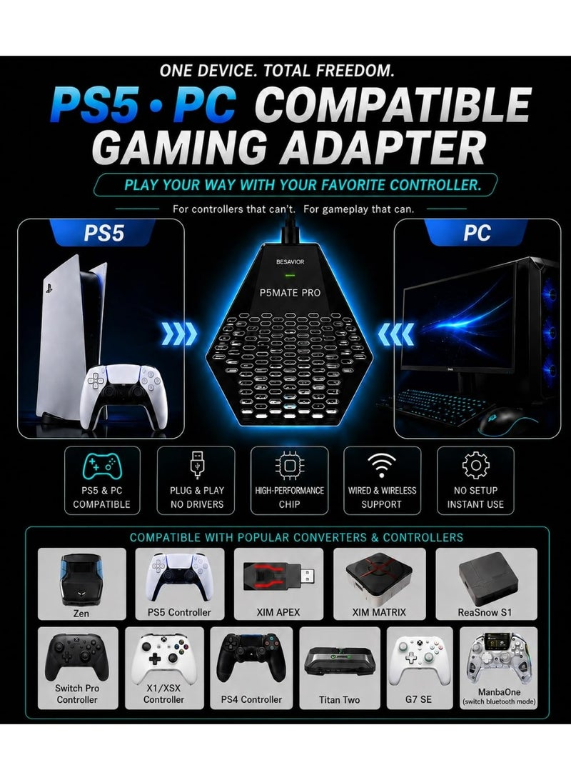 Besavior P5Mate Pro 1000Hz Converter Wired/Wireless Adapter Emulator for PS5, PC Game - Compatible with Zen, XIM Matrix, APEX, REASNOW, Titan, Various Controllers to Play All PS5 Games - Image 2