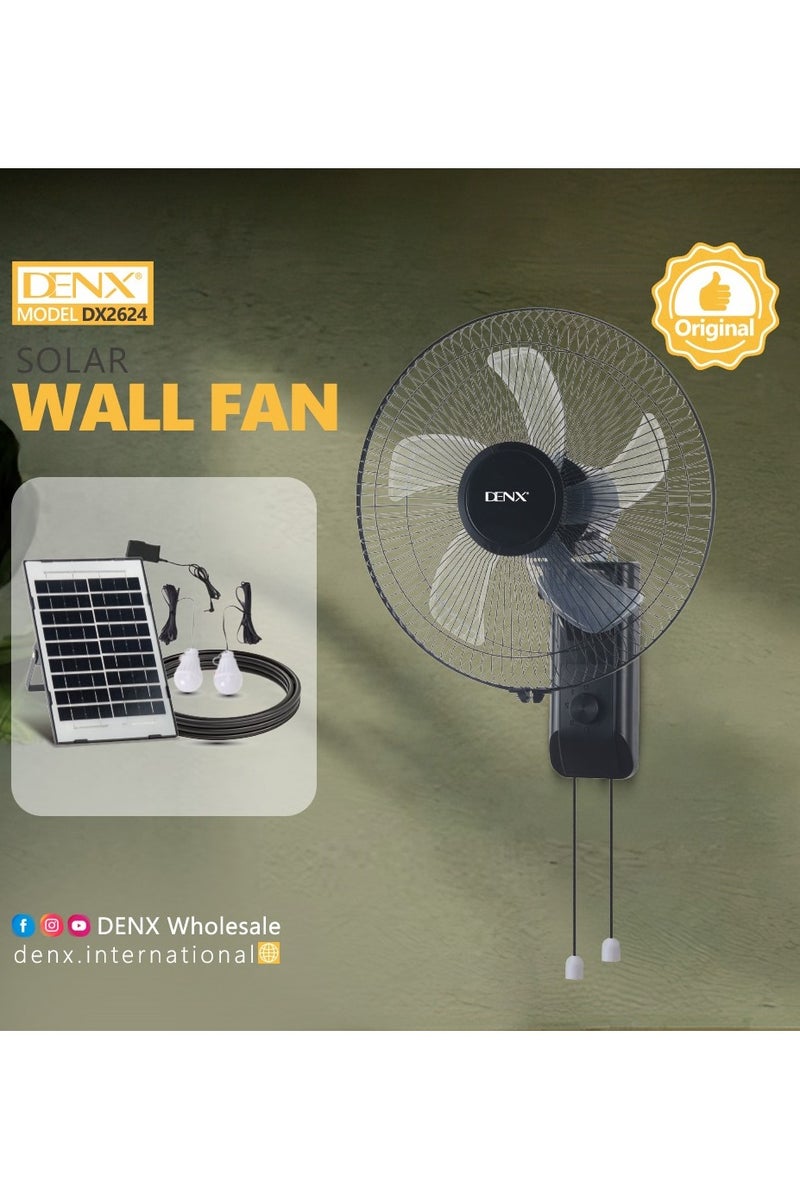 دينكس مروحة حائط طوارئ قابلة لإعادة الشحن بخمس شفرات تعمل بالتيار المتردد/المستمر، مروحة حائط قابلة للشحن بالطاقة الشمسية - Image 1