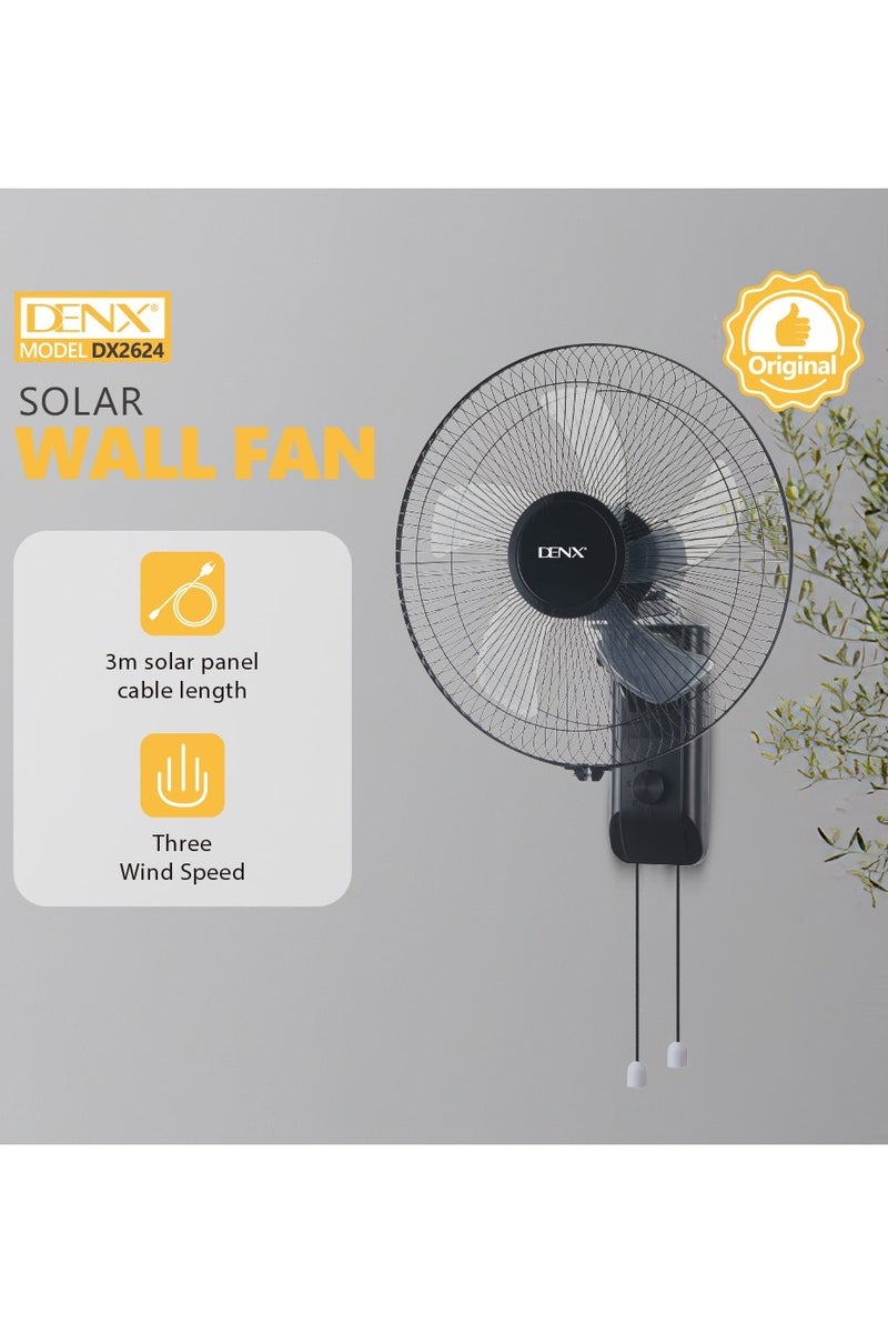 دينكس مروحة حائط طوارئ قابلة لإعادة الشحن بخمس شفرات تعمل بالتيار المتردد/المستمر، مروحة حائط قابلة للشحن بالطاقة الشمسية - Image 2