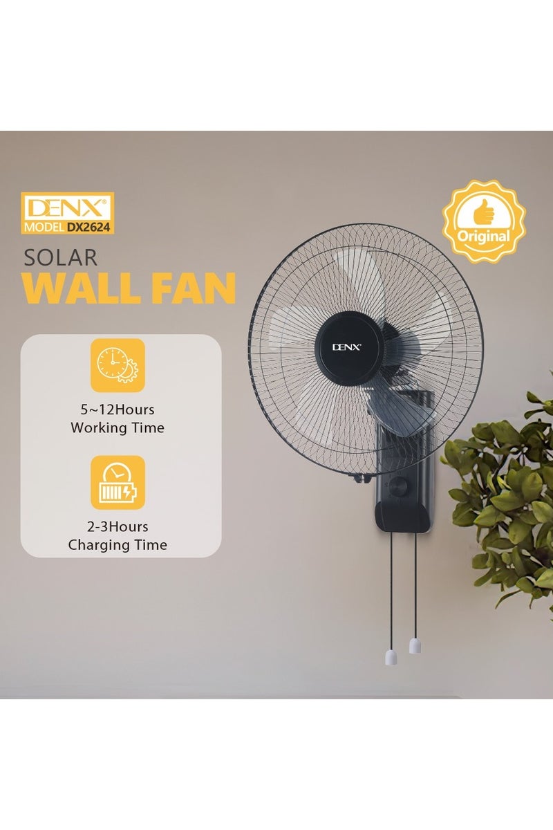 دينكس مروحة حائط طوارئ قابلة لإعادة الشحن بخمس شفرات تعمل بالتيار المتردد/المستمر، مروحة حائط قابلة للشحن بالطاقة الشمسية - Image 4
