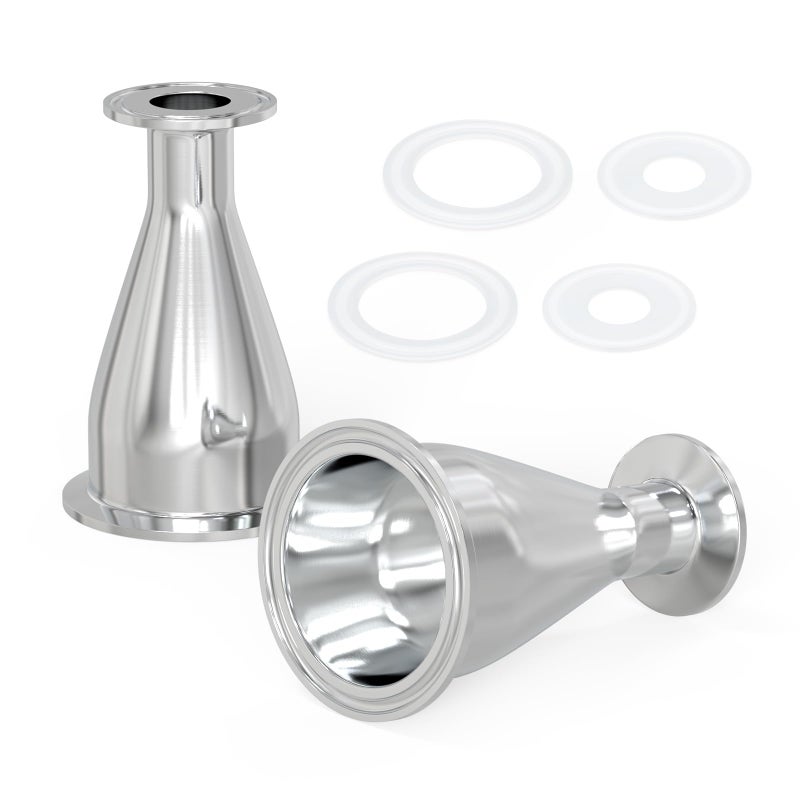 TAISHER 2PCS 304 Stainless Steel 2 Tube OD x 1 Tube OD Reducer Sanitary Pipe Fittings 2 Tri Clamp 64MM x 15 Tri Clamp 505MM Ferrule Flange with 4PCS Silicone Gaskets - Image 2