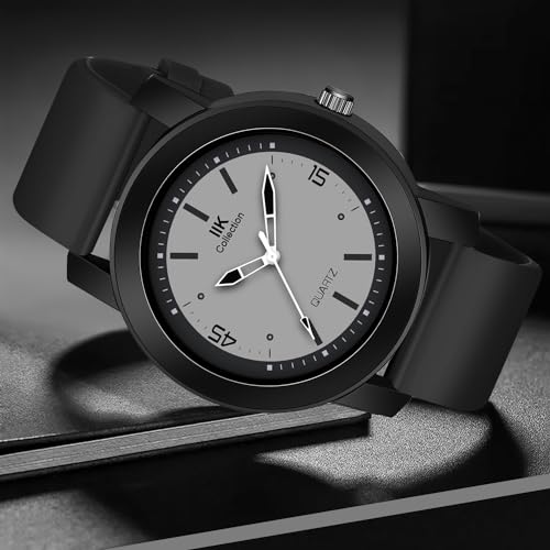 IIK COLLECTION Watches Men Round Numerical Dial Men Watch Silicon Strap Long Battery Life Stainless Steel Bracelet Black Chain Adjustable Flexible Silicon Strap Watches Boys. - Analogue - Image 2