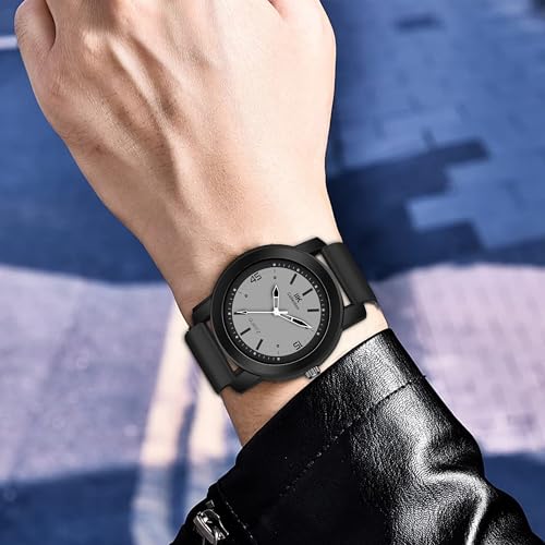 IIK COLLECTION Watches Men Round Numerical Dial Men Watch Silicon Strap Long Battery Life Stainless Steel Bracelet Black Chain Adjustable Flexible Silicon Strap Watches Boys. - Analogue - Image 3