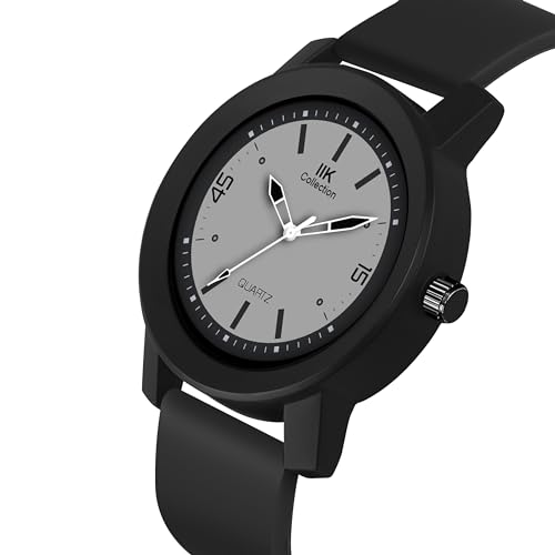 IIK COLLECTION Watches Men Round Numerical Dial Men Watch Silicon Strap Long Battery Life Stainless Steel Bracelet Black Chain Adjustable Flexible Silicon Strap Watches Boys. - Analogue - Image 4