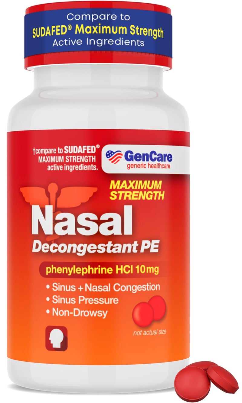 GenCare Nasal Decongestant 10mg Tablets Phenylephrine HCl 300 Tablets Per Bottle Value Pack Non Drowsy Sinus and Nasal Congestion Relief Lower Sinus Pressure Due to Allergies or Illness