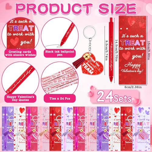 Zenoble 24 Sets Valentines Pens Gift for Coworker Employee Team Staff Office Appreciation Gifts Bulk Heart Keychains with Ballpoint Pens Inspirational Thank You Cards - Image 2