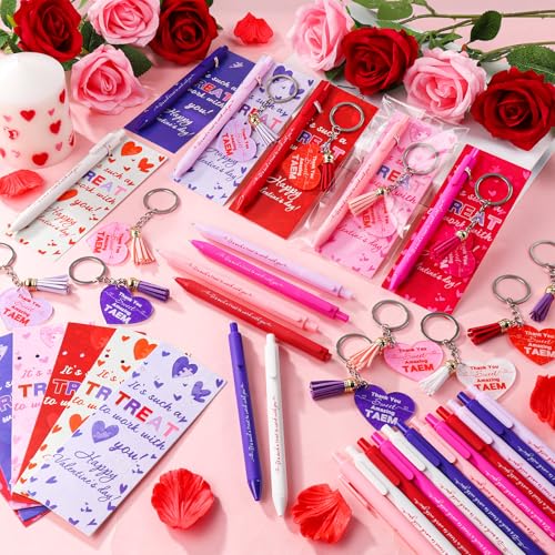 Zenoble 24 Sets Valentines Pens Gift for Coworker Employee Team Staff Office Appreciation Gifts Bulk Heart Keychains with Ballpoint Pens Inspirational Thank You Cards - Image 5