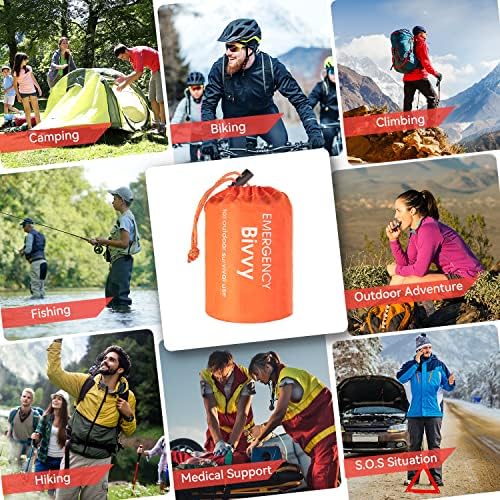 Esky Emergency Sleeping Bag, 2 Pack Survival Bag Portable Thermal Bivy Sack, Waterproof Lightweight Emergency Blanket Survival Gear with Compass and Whistle for Camping Hiking Outdoor Adventure - Image 2