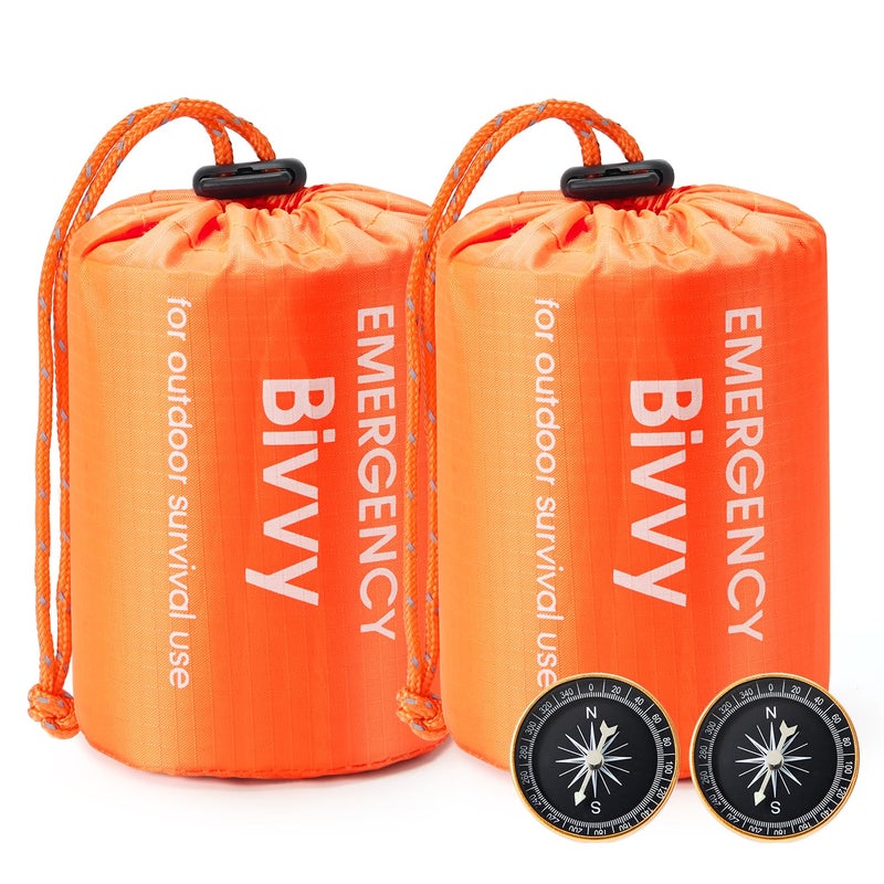 Esky Emergency Sleeping Bag, 2 Pack Survival Bag Portable Thermal Bivy Sack, Waterproof Lightweight Emergency Blanket Survival Gear with Compass and Whistle for Camping Hiking Outdoor Adventure - Image 1