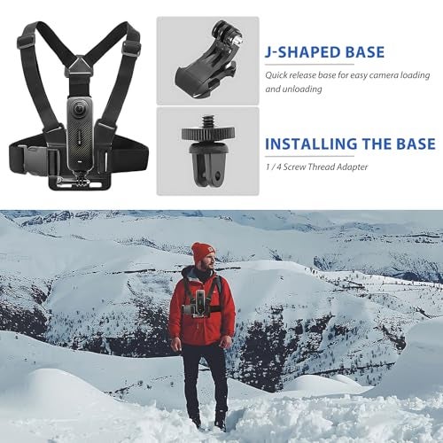 Sruim Chest Mount Harness Chesty Vest Head Mount Strap Kit for Insta 360 X5 X4 X3 X2 X ACE Pro ONE RS R GO 2 3, Compatible with GoPro Hero 12 11 10 9 8 7 6 5 4 3+ Max, DJI Osmo Action 4 3 2 Cameras - Image 5