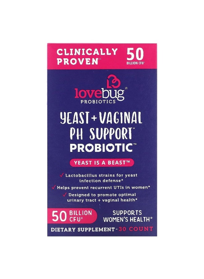 LoveBug Probiotics, Yeast + Vaginal PH Support Probiotic, 50 Billion CFU, 30 Count (Packaging may vary) - Image 1