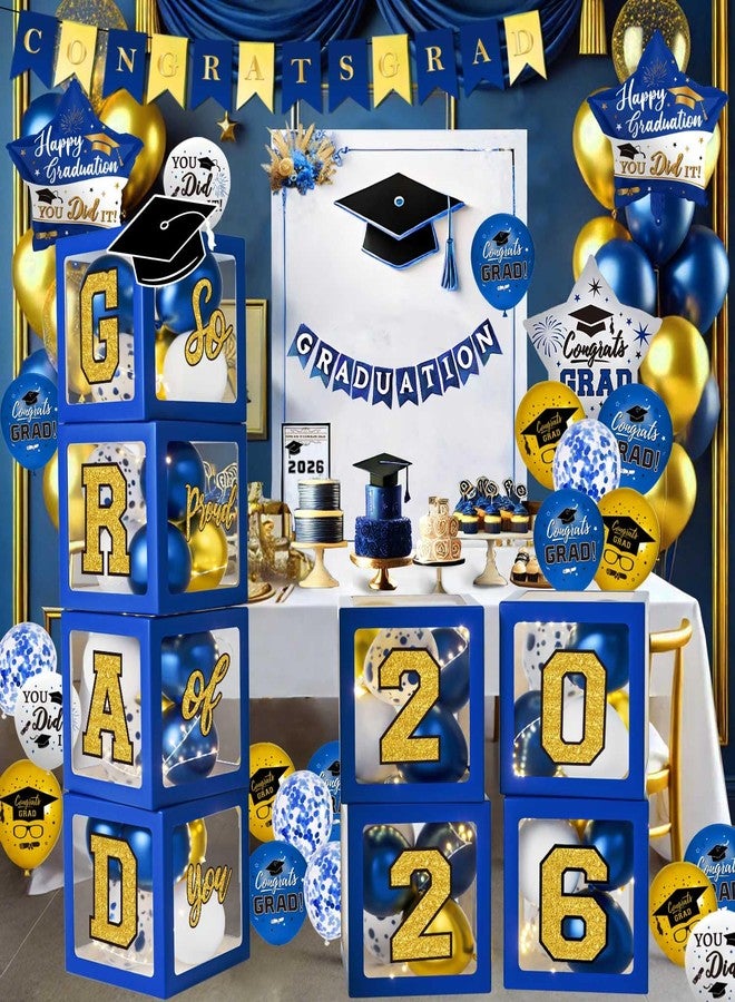 QIYANPAX Graduation Decorations Class of 2025 - Blue and Gold Balloons Boxes with Letters 2025 GRAD So Proud of You - Complete Party Supplies for High School & College Celebrations - Image 1