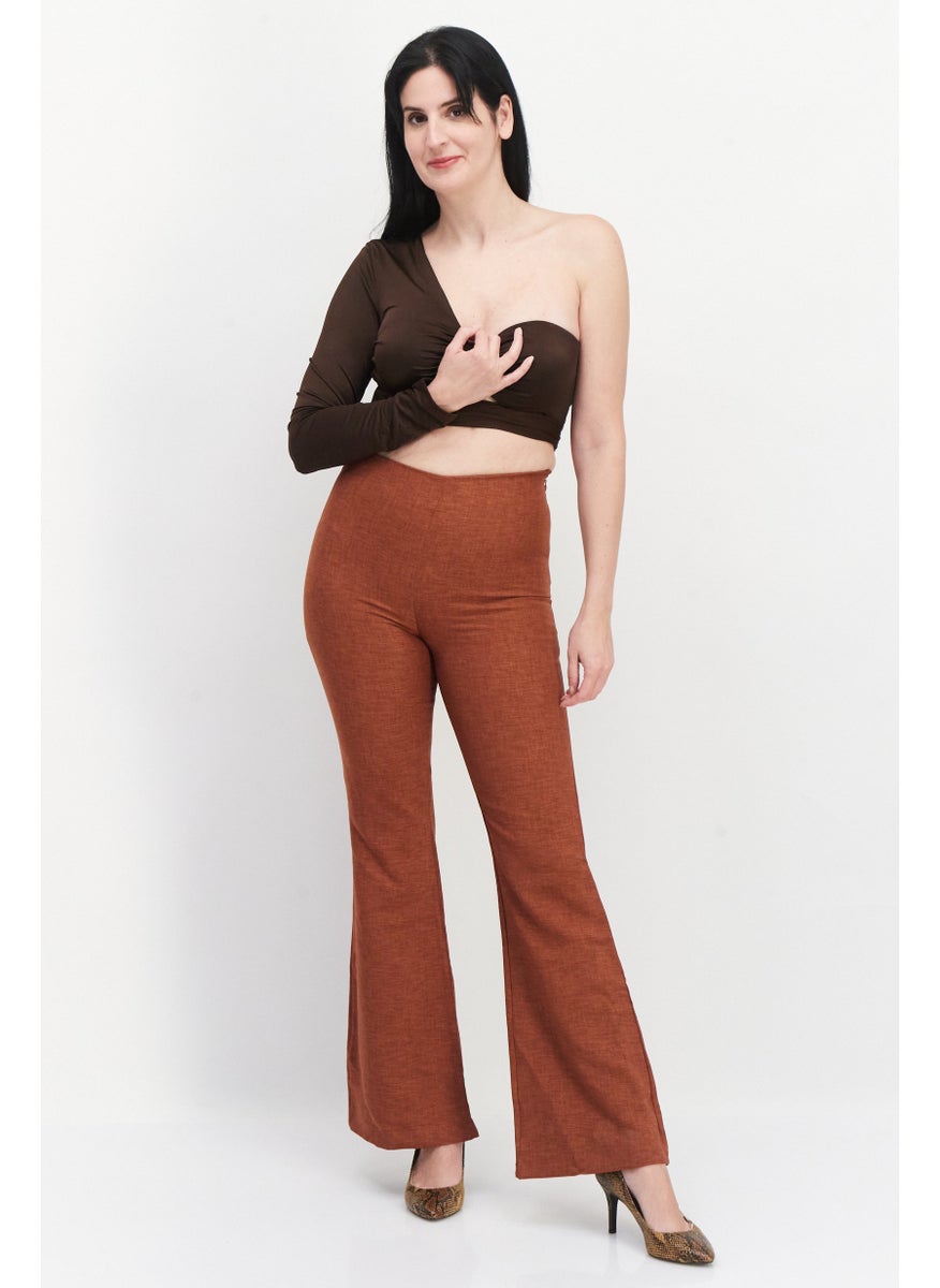 Ei8th Hour - Women Asymmetrical Neck One Sleeve Solid Crop Top, Chocolate - Image 1