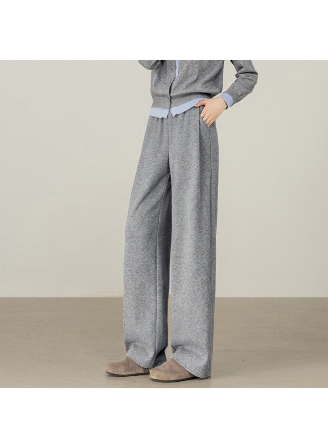 Sentubila Thick Knit High-waist Casual Pants For Women Autumn Slimming Straight-leg Trousers Pear-shaped Body Stretch Commuter Long Pants