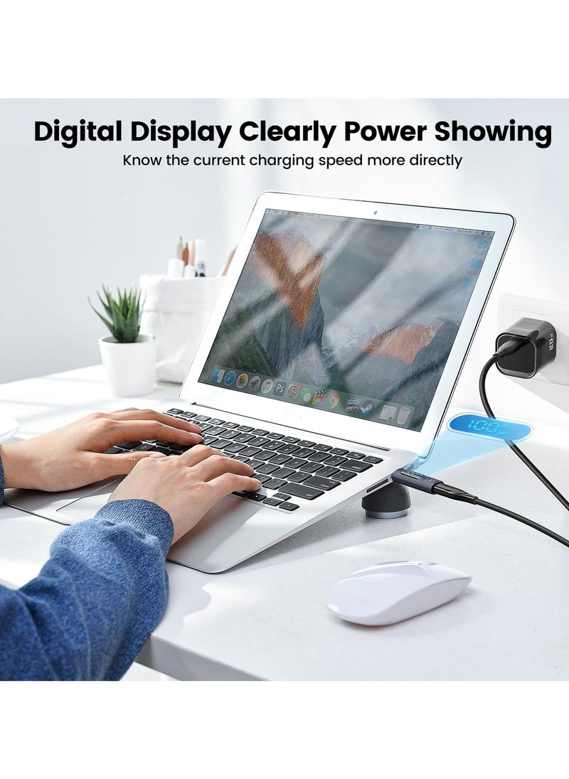 SYOSI - 2 Pack USB to USB C Adapter, 100W USB C Female to USB C Male Extension Adapter Type C Power Meter Tester with Digital Display for iPad Pro iPhone 15 Pro Max MacBook Pro Laptop and All USB C Cable - Image 1