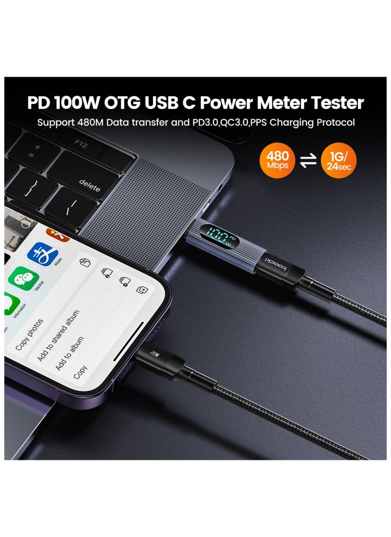 SYOSI - 2 Pack USB to USB C Adapter, 100W USB C Female to USB C Male Extension Adapter Type C Power Meter Tester with Digital Display for iPad Pro iPhone 15 Pro Max MacBook Pro Laptop and All USB C Cable - Image 1