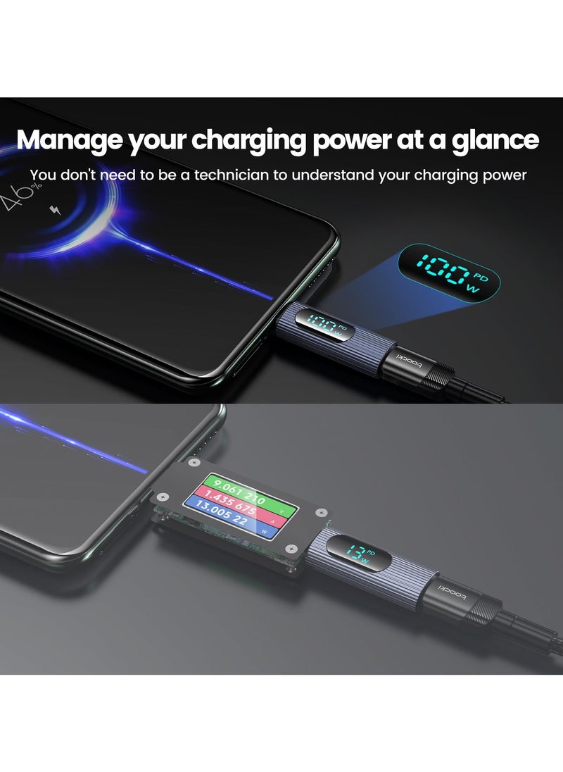 SYOSI - 2 Pack USB to USB C Adapter, 100W USB C Female to USB C Male Extension Adapter Type C Power Meter Tester with Digital Display for iPad Pro iPhone 15 Pro Max MacBook Pro Laptop and All USB C Cable - Image 1