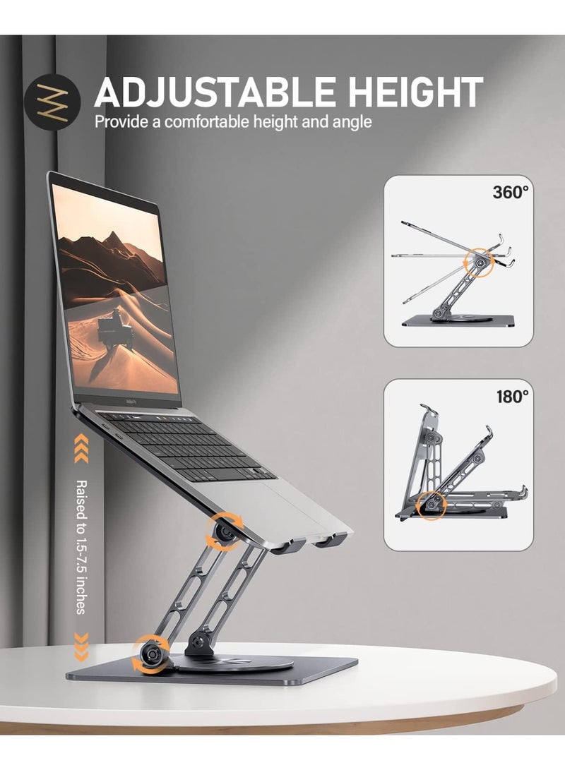حامل لابتوب قابل للتعديل بقاعدة دوارة 360 درجة، حامل ألمنيوم قابل للطي لأجهزة اللابتوب حتى 16 بوصة - Image 3