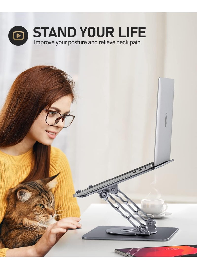 حامل لابتوب قابل للتعديل بقاعدة دوارة 360 درجة، حامل ألمنيوم قابل للطي لأجهزة اللابتوب حتى 16 بوصة - Image 5