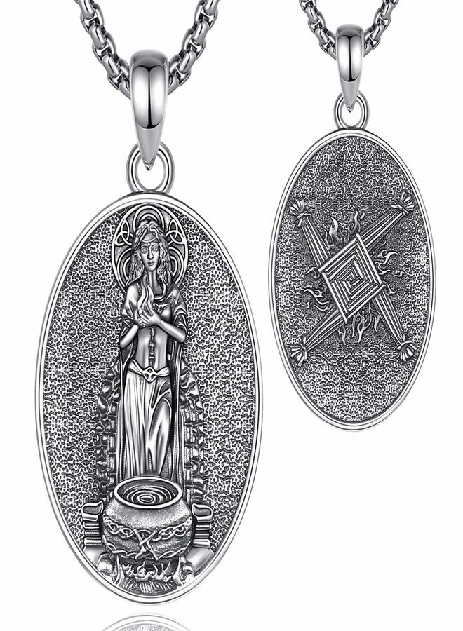 EUDORA Sterling Silver S925 Celtic Brigid Goddess Necklace for Women, Vintage ST Brigids Cross Saint Brigid of Kildare Necklaces Pendant Oxidized Jewelry Gift for Women, 20"+2" - Image 1