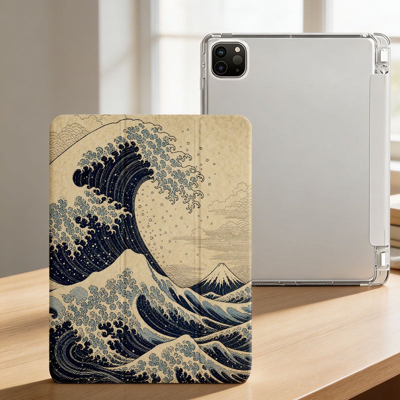 Tablet Case for iPad, Great Wave Engraving, iPad Case for Mini Air Pro 4 5 6 7 8 9 10 11 12, Suitable for 7.9 8.3 9.7 10.2 10.5 10.9 11 12.9 13 inch Clear Shockproof Protective with Stand - Image 3