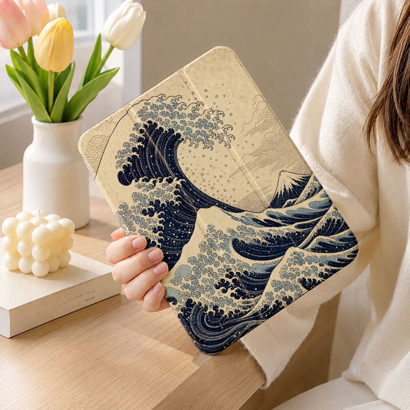 Tablet Case for iPad, Great Wave Engraving, iPad Case for Mini Air Pro 4 5 6 7 8 9 10 11 12, Suitable for 7.9 8.3 9.7 10.2 10.5 10.9 11 12.9 13 inch Clear Shockproof Protective with Stand - Image 1
