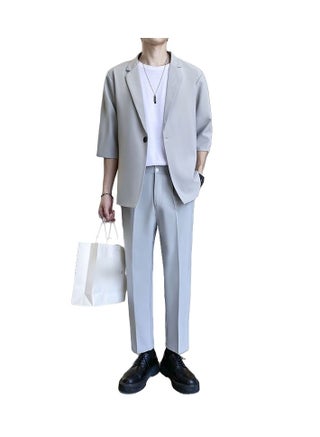 Summer Thin Loose Fitting Men's Two-piece Suit With Mid Sleeves - pzsku/Z01696E98DBE6B64CEE43Z/45/1741418549/8fb770b0-5e07-46bf-bbf0-397cc3180365