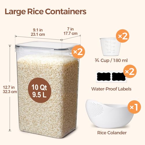 ComSaf Rice Container Set of 295L10Qt Large Airtight Food Storage Containers with Lid and Rice Washer Plastic Canisters Sets for The Kitchen Pantry Organizers for Flour Cereal and Cooking - Image 3