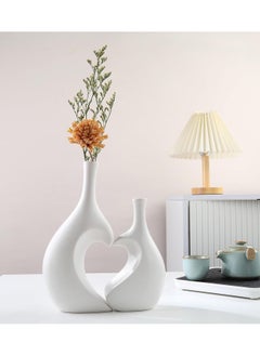 ba9ma White Ceramic Vase, Set of 2, Hollow Heart Shaped Vase, Can Hold Flowers, Pampas Vases for Modern Home Decor Accessories; Use for Bedroom, Living Room...  - Image 1