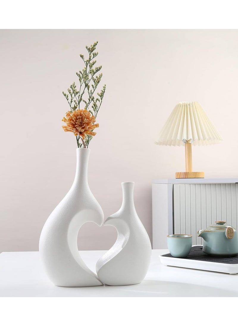 ba9ma - White Ceramic Vase, Set of 2, Hollow Heart Shaped Vase, Can Hold Flowers, Pampas Vases for Modern Home Decor Accessories; Use for Bedroom, Living Room... - Image 1