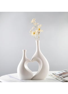 ba9ma White Ceramic Vase, Set of 2, Hollow Heart Shaped Vase, Can Hold Flowers, Pampas Vases for Modern Home Decor Accessories; Use for Bedroom, Living Room...  - Image 4