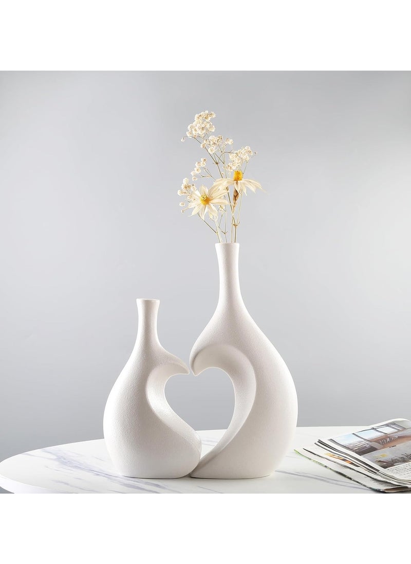 ba9ma - White Ceramic Vase, Set of 2, Hollow Heart Shaped Vase, Can Hold Flowers, Pampas Vases for Modern Home Decor Accessories; Use for Bedroom, Living Room... - Image 1