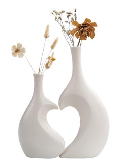 ba9ma White Ceramic Vase, Set of 2, Hollow Heart Shaped Vase, Can Hold Flowers, Pampas Vases for Modern Home Decor Accessories; Use for Bedroom, Living Room...  - Image 2