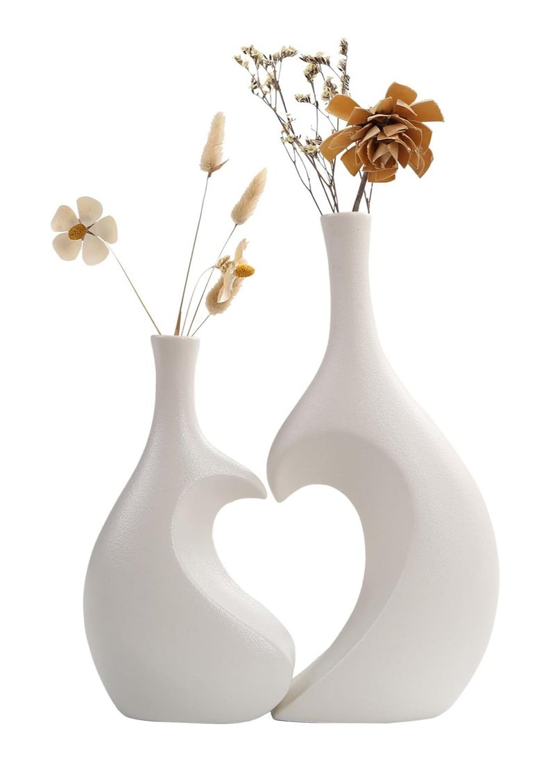ba9ma - White Ceramic Vase, Set of 2, Hollow Heart Shaped Vase, Can Hold Flowers, Pampas Vases for Modern Home Decor Accessories; Use for Bedroom, Living Room... - Image 1