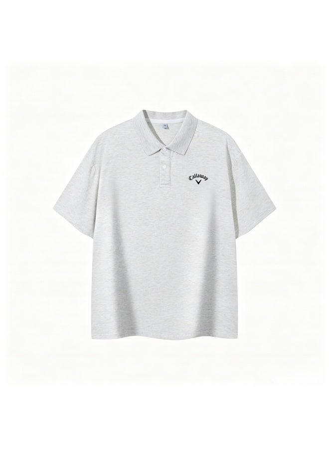 Callaway Men’s Heather Grey Short Sleeve Golf Polo Shirt with Black Printed Chest Logo - Image 2