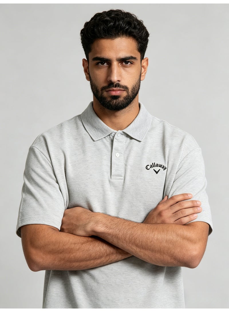 Callaway Men’s Heather Grey Short Sleeve Golf Polo Shirt with Black Printed Chest Logo - Image 4