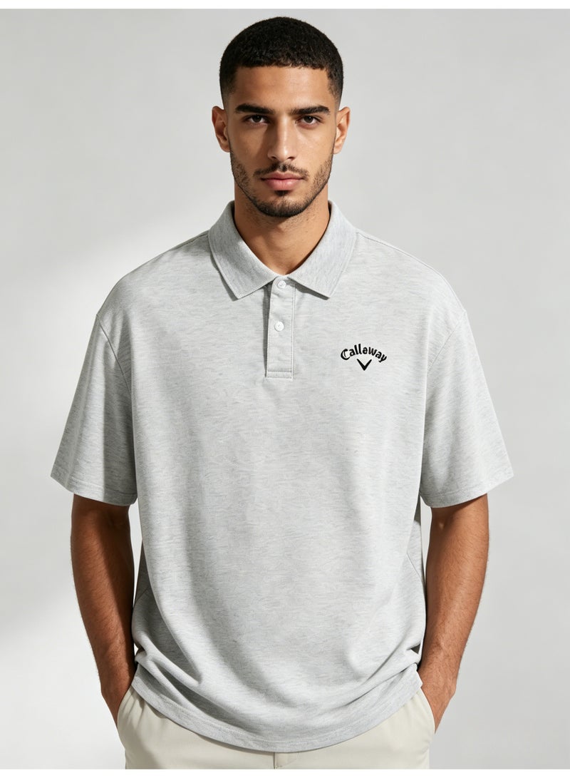 Callaway Men’s Heather Grey Short Sleeve Golf Polo Shirt with Black Printed Chest Logo - Image 1