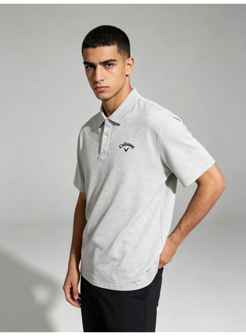 Callaway Men’s Heather Grey Short Sleeve Golf Polo Shirt with Black Printed Chest Logo - Image 5