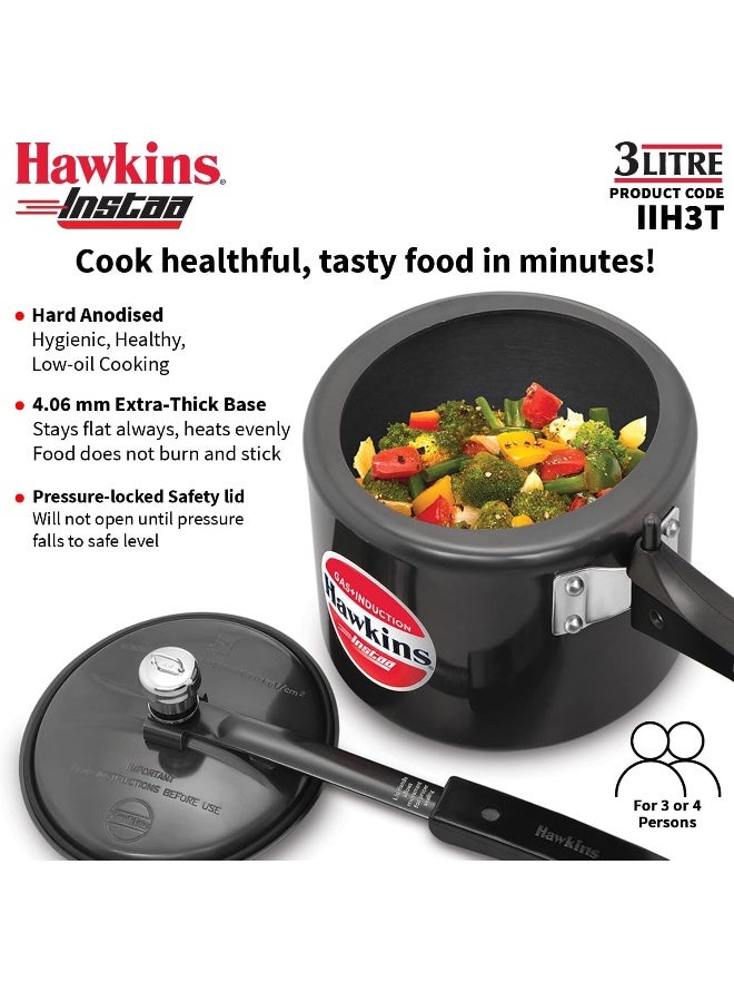 Hawkins 3Liters Instaa Hard Anodised Tall Inner Lid Pressure Cooker, 4.06 mm Thick Base, Induction Compatible black - Image 2