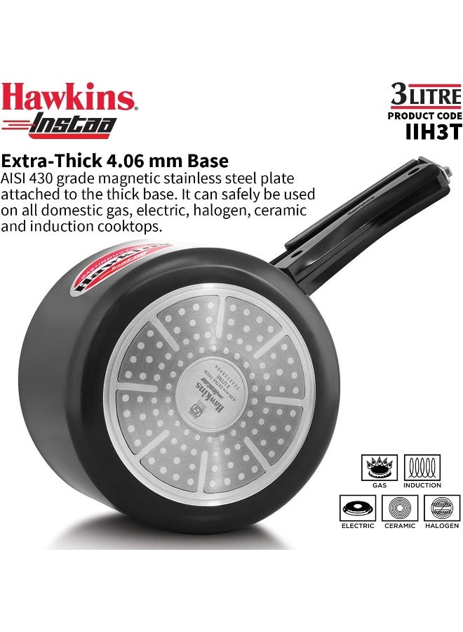 Hawkins 3Liters Instaa Hard Anodised Tall Inner Lid Pressure Cooker, 4.06 mm Thick Base, Induction Compatible black - Image 4
