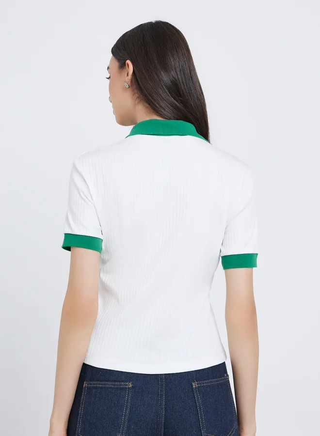Take Two  Take Two Contrast Trim Regular Fit Polo Top for Women | Best Price UAE