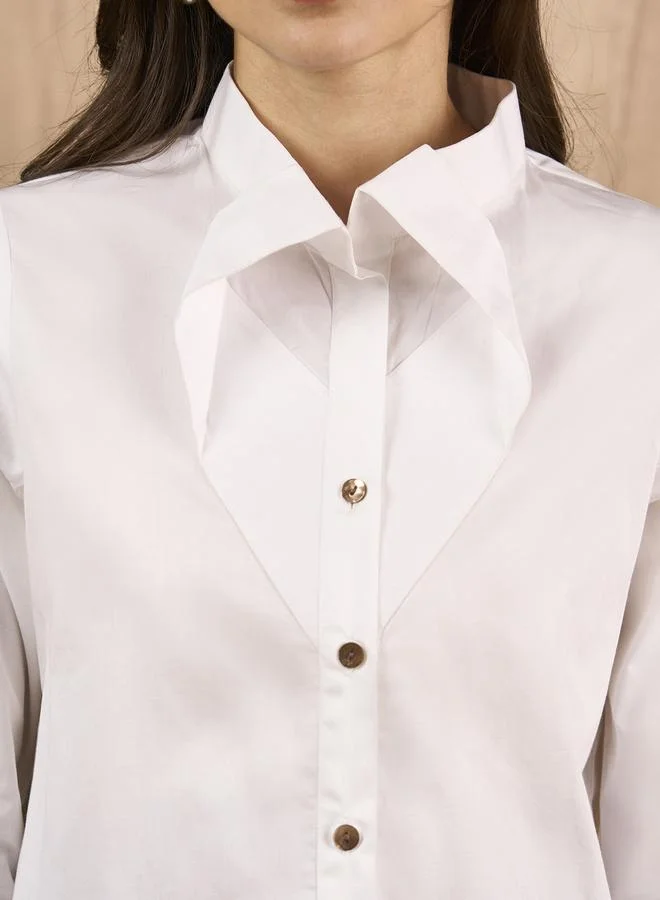 Mish White Twisted Collar Buttoned Shirt